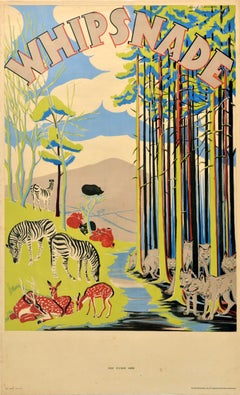 Original Vintage British Travel Poster Whipsnade Zoo Arnrid Johnston Art Deco