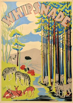 Original Vintage British Travel Poster Whipsnade Zoo Arnrid Johnston Art Deco