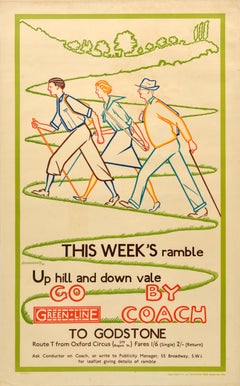 Original Vintage Travel Poster This Week's Ramble Green Line London Transport