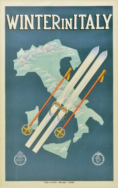 Original Vintage Sport And Travel Poster Winter In Italy ENIT Skiing Art Deco