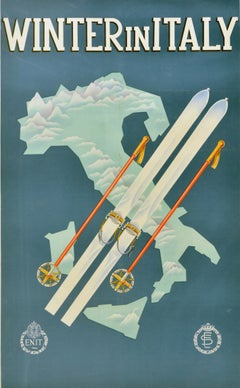 Original Vintage Sport And Travel Poster Winter In Italy ENIT Skiing Art Deco