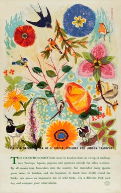 Vintage Travel Poster Ornithologist London Transport Nari Madon Birds Park