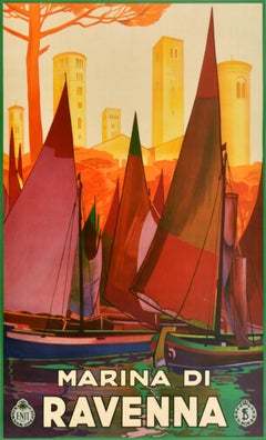 Original Vintage Italy Travel Advertising Poster Marina Di Ravenna ENIT Art Deco