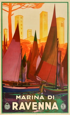 Original Vintage Italy Travel Advertising Poster Marina Di Ravenna ENIT Art Deco