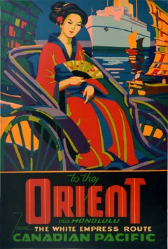 Original Vintage Cruise Advertising Poster Orient Via Honolulu Canadian Pacific