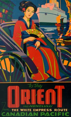 Original Vintage Cruise Advertising Poster Orient Via Honolulu Canadian Pacific