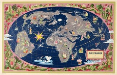 Original Vintage Travel Poster Air France Jet Age Planisphere Lucien Boucher