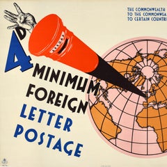 Original Vintage General Post Office Poster Foreign Letter Postage Rate GPO