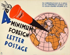 Original Vintage General Post Office Poster Foreign Letter Postage Rate GPO