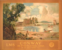 Original Vintage Train Travel Poster Conway LMS One Of The Welsh Feudal Castles