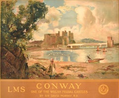 Original Vintage Train Travel Poster Conway LMS One Of The Welsh Feudal Castles
