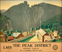 Original Antique Travel Poster The Peak District Peveril Castle LMS Castleton