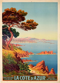 Original Antique Travel Poster French Riviera Cote d'Azur Morel De Tanguy France