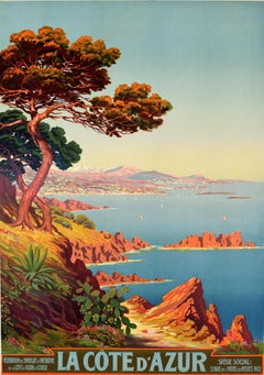 Original Antique Travel Poster French Riviera Cote d'Azur Morel De Tanguy France