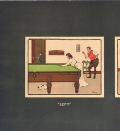 Affiche ancienne originale : match de billard, époque édouardienne, romance autour du snooker, Thackeray