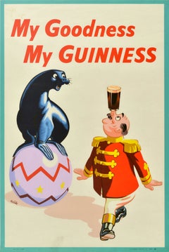 Seltenes Original-Vintage-Getränkeplakat „My Goodness My Guinness“ – Seal Circus Wilk