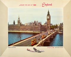 Original Vintage Poster England Houses of Parliament TWA Airlines Constellation