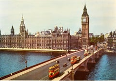 Original Vintage Poster England Houses of Parliament TWA Airlines Constellation