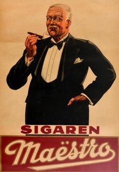 Original Antique Art Deco Tobacco Advertising Poster Sigaren Maestro Cigars