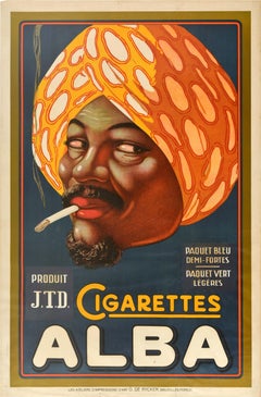 Original Antique Art Deco Tobacco Advertising Poster Cigarettes Alba Belgium