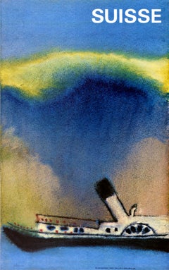 Original-Vintage-Reisewerbeposter: Schweiz – Dampfschiff mit Schaufelrädern