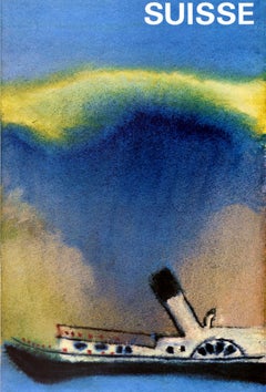 Original-Vintage-Reisewerbeposter: Schweiz – Dampfschiff mit Schaufelrädern