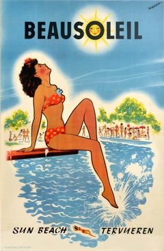 Original Vintage Travel Poster Beausoleil Sun Beach Tervueren Belgium Miessen