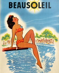 Original Vintage Travel Poster Beausoleil Sun Beach Tervueren Belgium Miessen