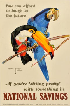 Original Vintage Advertising Poster National Savings Toucan Macaw Parrot Future