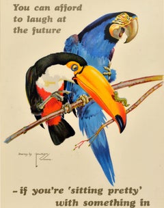 Original Vintage Advertising Poster National Savings Toucan Macaw Parrot Future