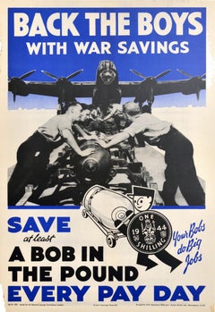Original Vintage War Propaganda Poster Back The Boys War Savings RAF WWII