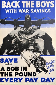 Original Vintage War Propaganda Poster Back The Boys War Savings RAF WWII