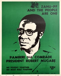 Original Vintage Political Campaign Poster Zanu PF Robert Mugabe Zimbabwe Africa