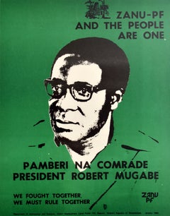 Original Vintage Political Campaign Poster Zanu PF Robert Mugabe Zimbabwe Africa