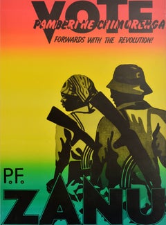 Original Vintage Political Propaganda Poster Vote Zanu PF Revolution Zimbabwe