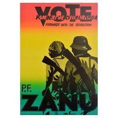 Original Vintage Political Propaganda Poster Vote Zanu PF Revolution Zimbabwe