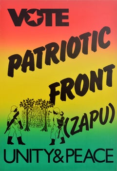 Original Vintage Propaganda Poster Vote Patriotic Front ZAPU Unity Peace