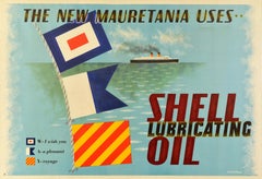 Original Vintage Poster The New Mauretania Uses Shell Lubricating Oil Chapman
