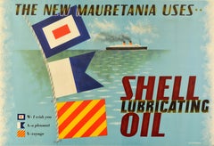 Original Vintage Poster The New Mauretania Uses Shell Lubricating Oil Chapman