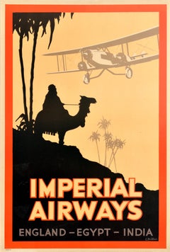 Affiche de voyage d'époque sur le thème de l'aviation : Imperial Airways – Angleterre, Égypte, Inde