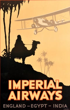 Affiche de voyage d'époque sur le thème de l'aviation : Imperial Airways – Angleterre, Égypte, Inde