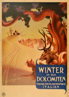 Original Vintage Travel Poster Winter In Den Dolomiten Dolomites Italy Berann