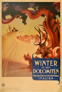 Original Vintage Travel Poster Winter In Den Dolomiten Dolomites Italy Berann