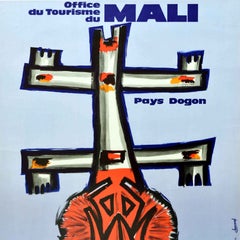 Original Vintage Travel Poster Mali Land Of Dogon West Africa Kanaga Mask