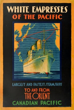 Original Vintage Cruise Travel Poster White Empresses Canadian Pacific Ocean