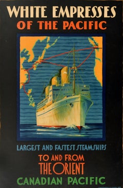 Original Vintage Cruise Travel Poster White Empresses Canadian Pacific Ocean
