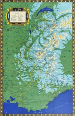 Original Vintage Folding Travel Poster French Alps Map With Itineraries