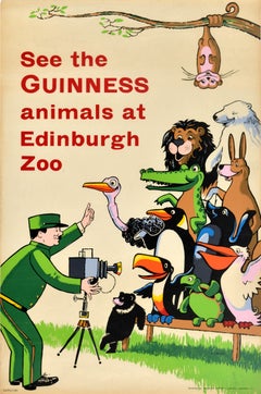 Original Vintage Drink Advertising Poster Guinness Edinburgh Zoo Photographer