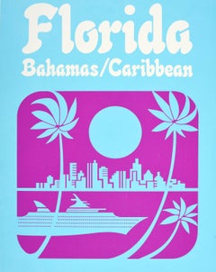 Original Vintage Travel Poster Florida Bahamas Caribbean Western Airlines
