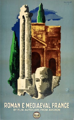 Affiche de voyage vintage originale : la France médiévale romaine, chemins de fer PLM, style moderniste